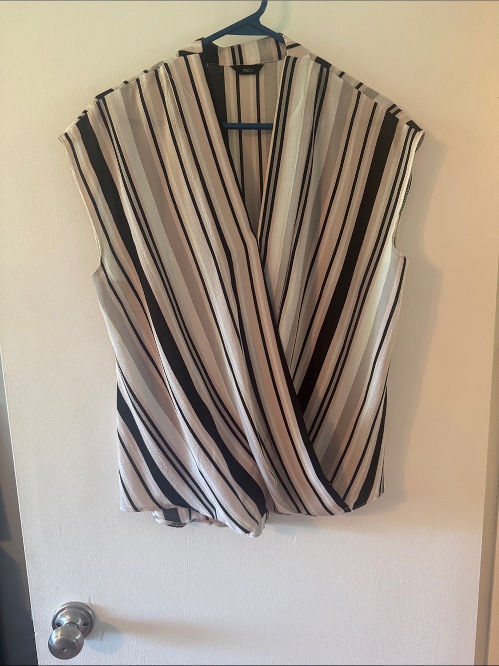 V-Neck Sleeveless Blouse - Neutral Stripe